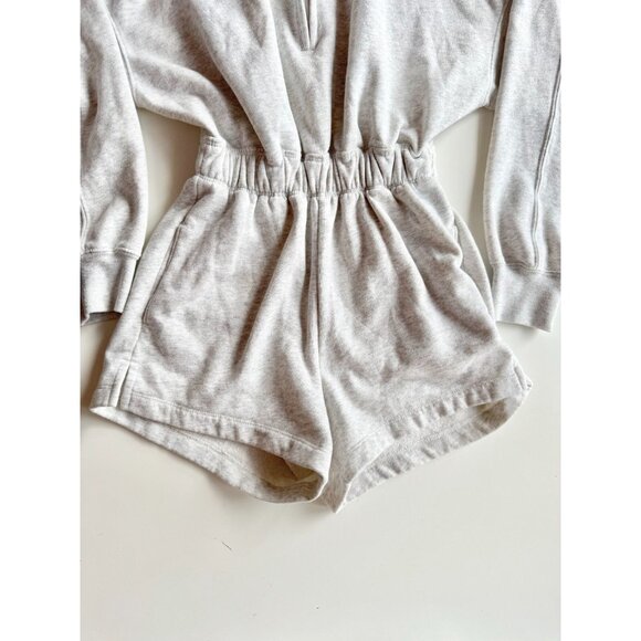 ABERCROMBIE & FITCH Light Heather Grey Cotton Fleece Collared Romper, Size XS - Picture 9 of 13